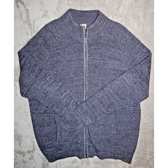 L.L. Bean Men's Blue Full Zip Sweater XL Tall Cotton Marled Knit - Picture 1 of 16